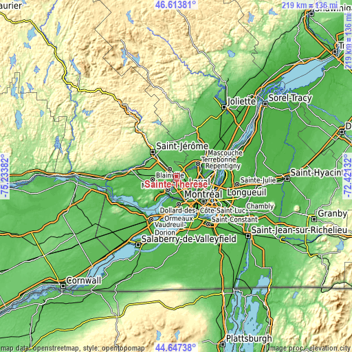 Topographic map of Sainte-Thérèse