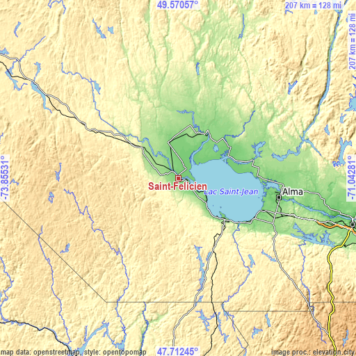 Topographic map of Saint-Félicien