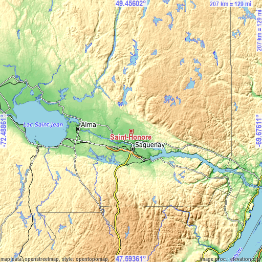 Topographic map of Saint-Honoré