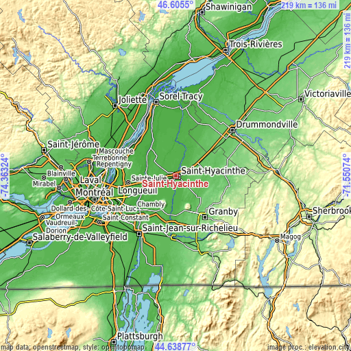 Topographic map of Saint-Hyacinthe