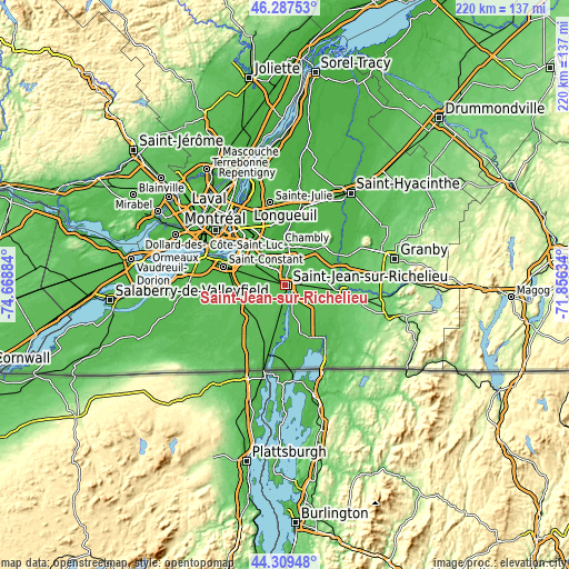 Topographic map of Saint-Jean-sur-Richelieu