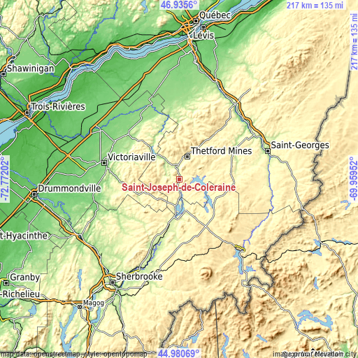 Topographic map of Saint-Joseph-de-Coleraine
