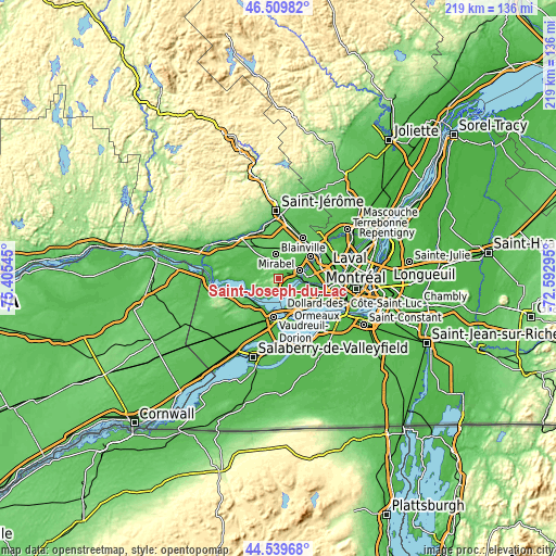 Topographic map of Saint-Joseph-du-Lac