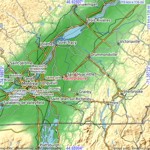 Topographic map of Saint-Liboire