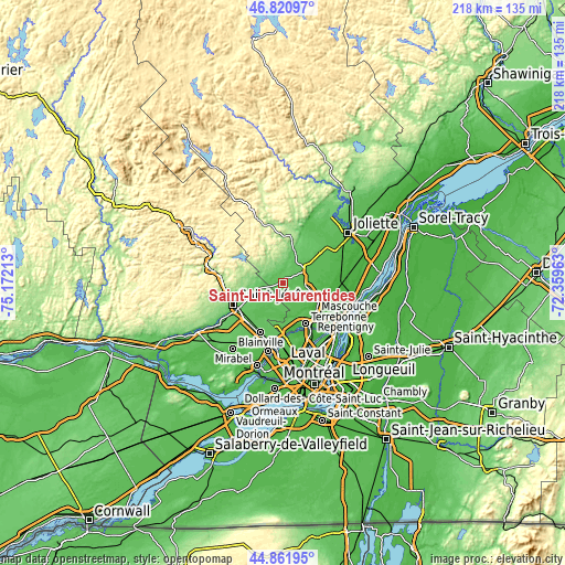 Topographic map of Saint-Lin-Laurentides