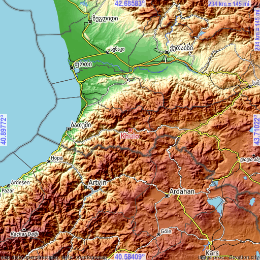 Topographic map of Khulo