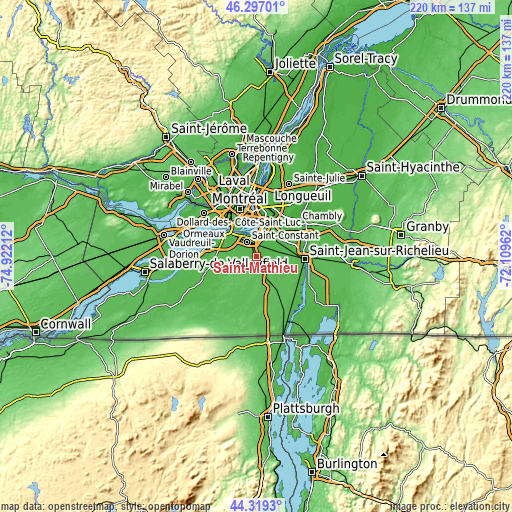 Topographic map of Saint-Mathieu