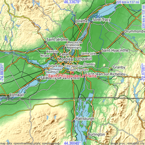 Topographic map of Saint-Philippe-de-La Prairie