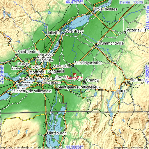 Topographic map of Saint-Pie