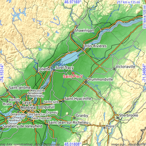 Topographic map of Saint-Pie-V