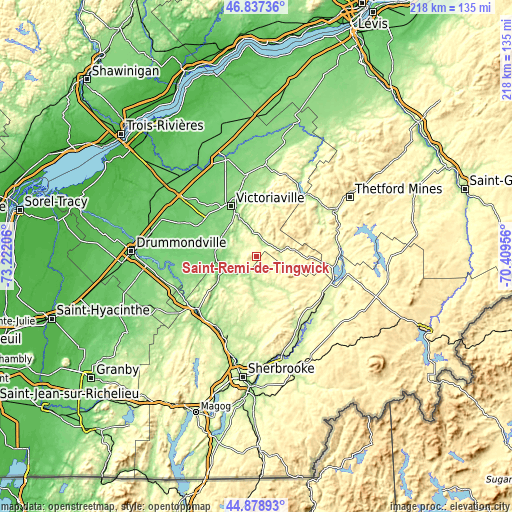 Topographic map of Saint-Rémi-de-Tingwick