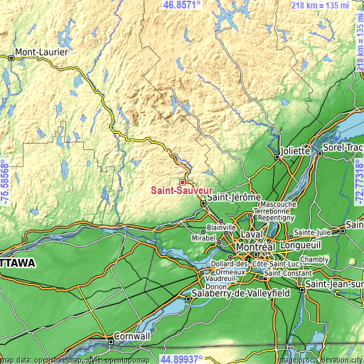 Topographic map of Saint-Sauveur