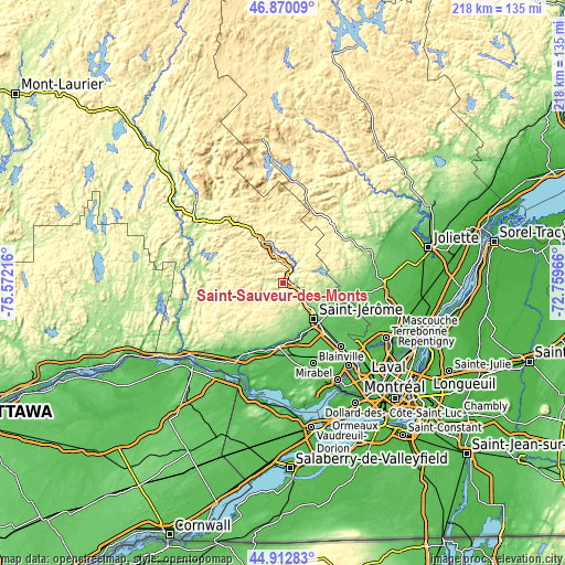 Topographic map of Saint-Sauveur-des-Monts