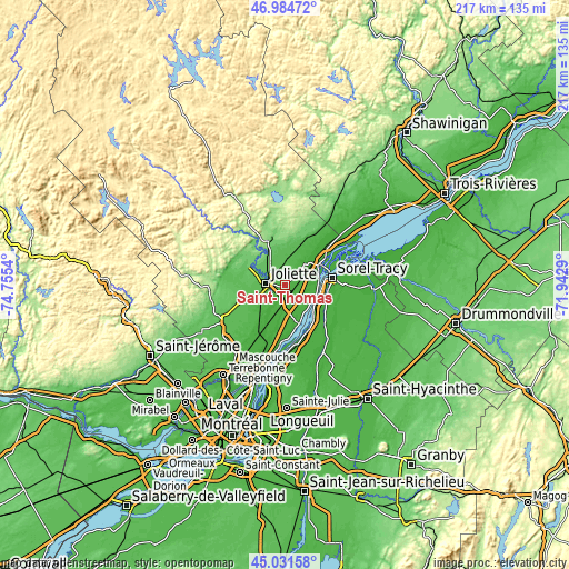 Topographic map of Saint-Thomas