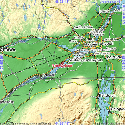 Topographic map of Saint-Zotique