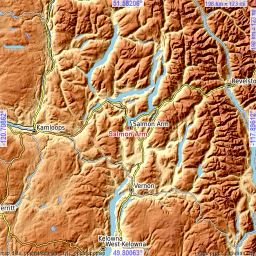 Topographic map of Salmon Arm