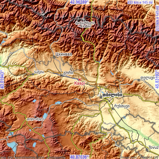 Topographic map of Kaspi