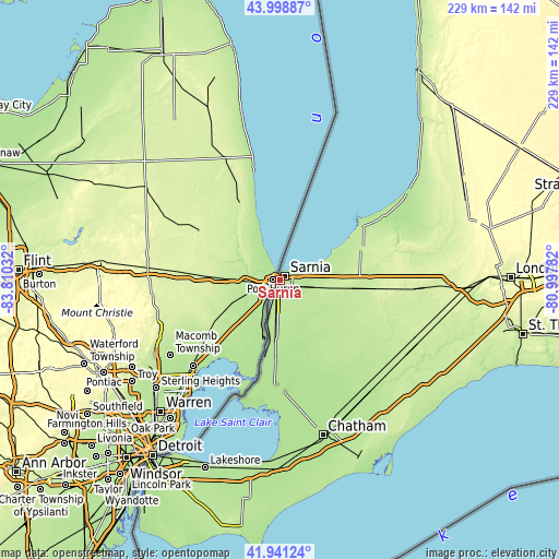 Topographic map of Sarnia