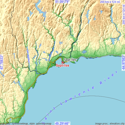 Topographic map of Sept-Îles