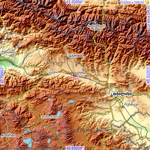 Topographic map of Gori