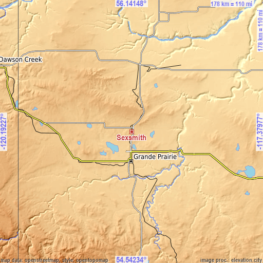 Topographic map of Sexsmith