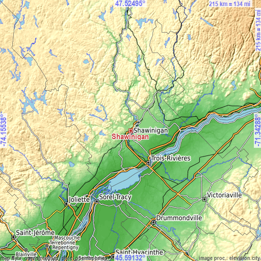 Topographic map of Shawinigan