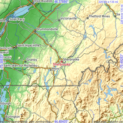 Topographic map of Sherbrooke