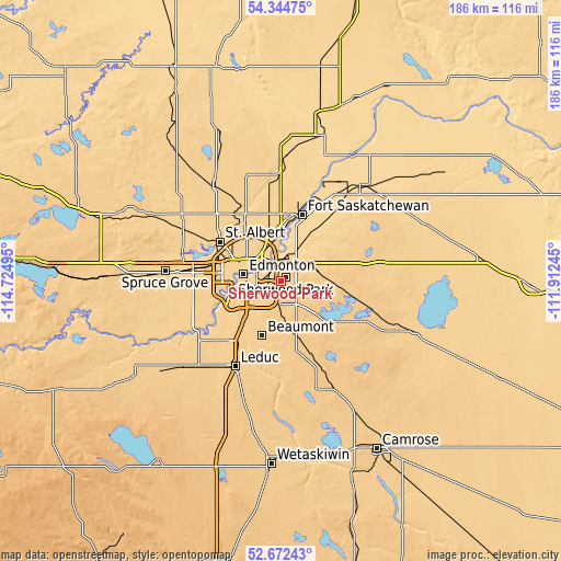 Topographic map of Sherwood Park