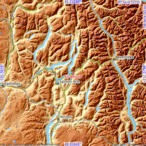 Topographic map of Sicamous