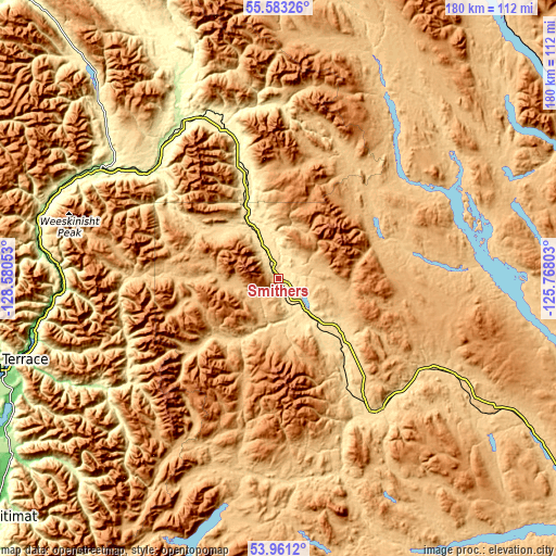 Topographic map of Smithers