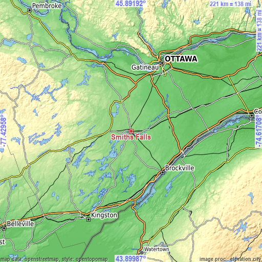 Topographic map of Smiths Falls