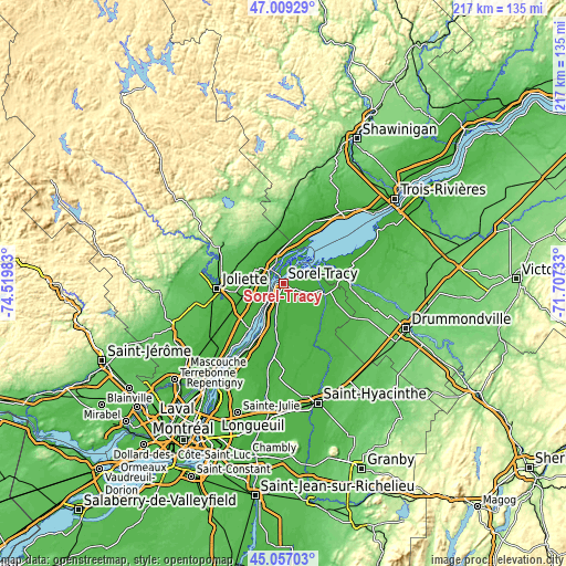Topographic map of Sorel-Tracy