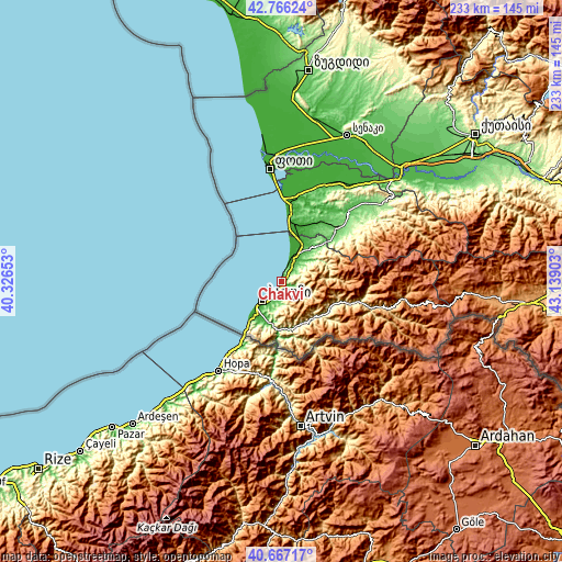 Topographic map of Chakvi