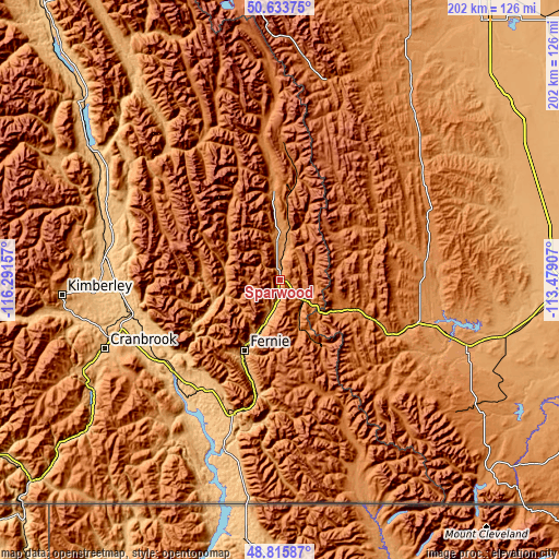 Topographic map of Sparwood