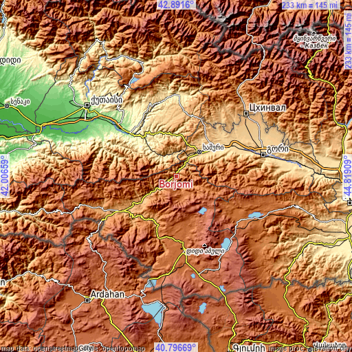 Topographic map of Borjomi