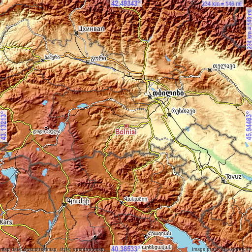 Topographic map of Bolnisi
