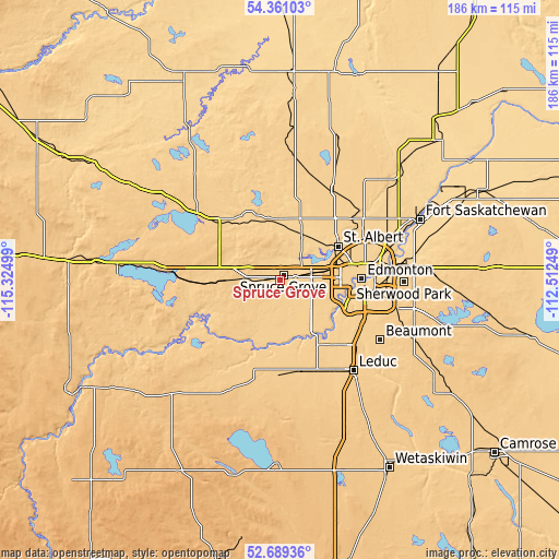 Topographic map of Spruce Grove