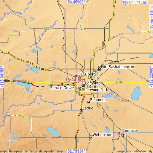 Topographic map of St. Albert