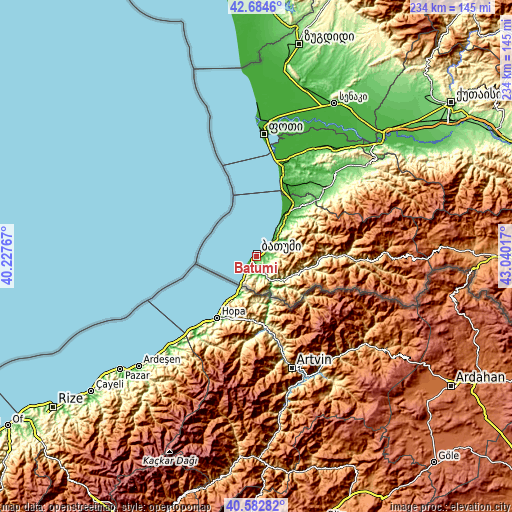 Topographic map of Batumi