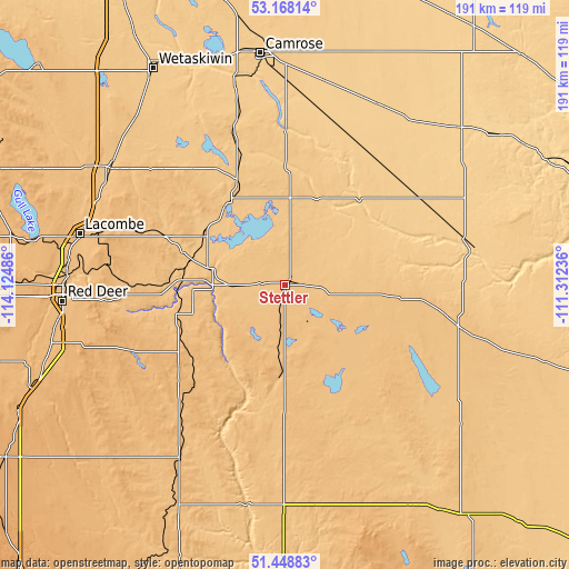 Topographic map of Stettler