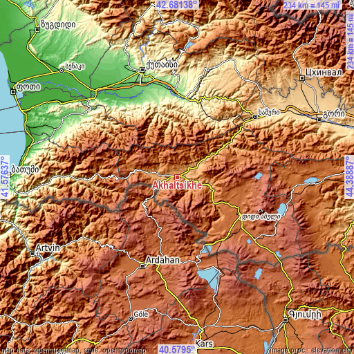 Topographic map of Akhaltsikhe