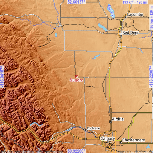 Topographic map of Sundre