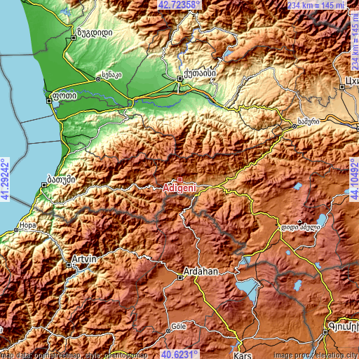 Topographic map of Adigeni