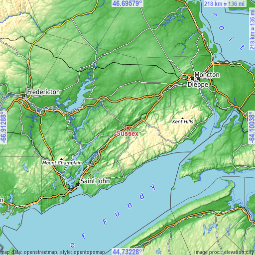 Topographic map of Sussex