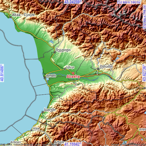 Topographic map of Abasha