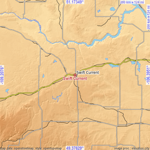 Topographic map of Swift Current