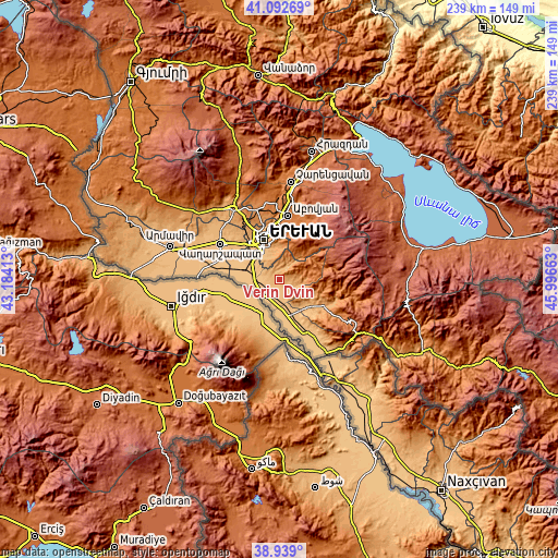 Topographic map of Verin Dvin