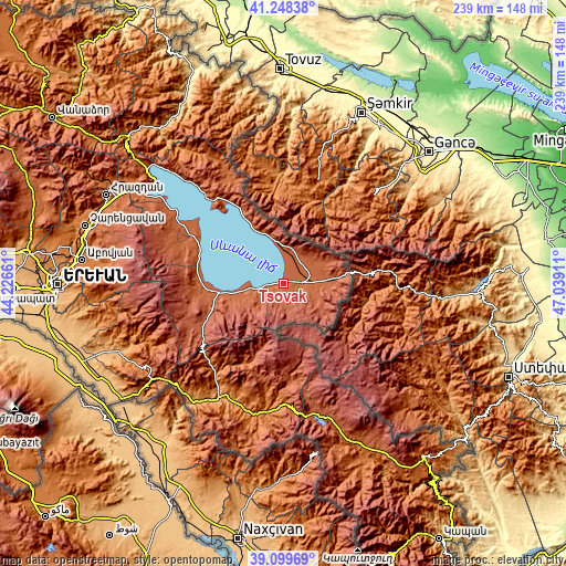 Topographic map of Tsovak