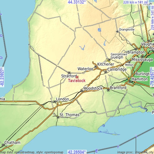 Topographic map of Tavistock