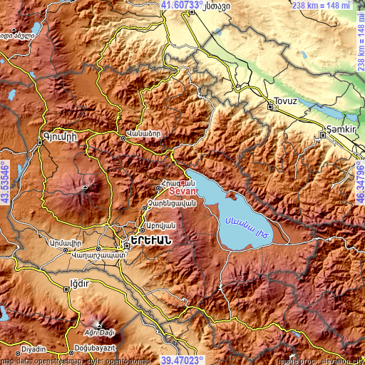 Topographic map of Sevan